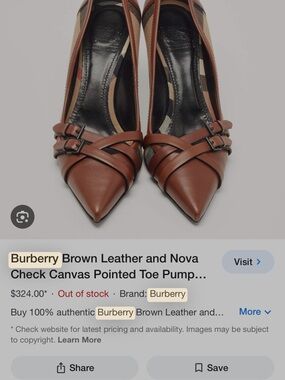 Burberry Brown Leather Pointed-Toe Pumps with Buckle Straps